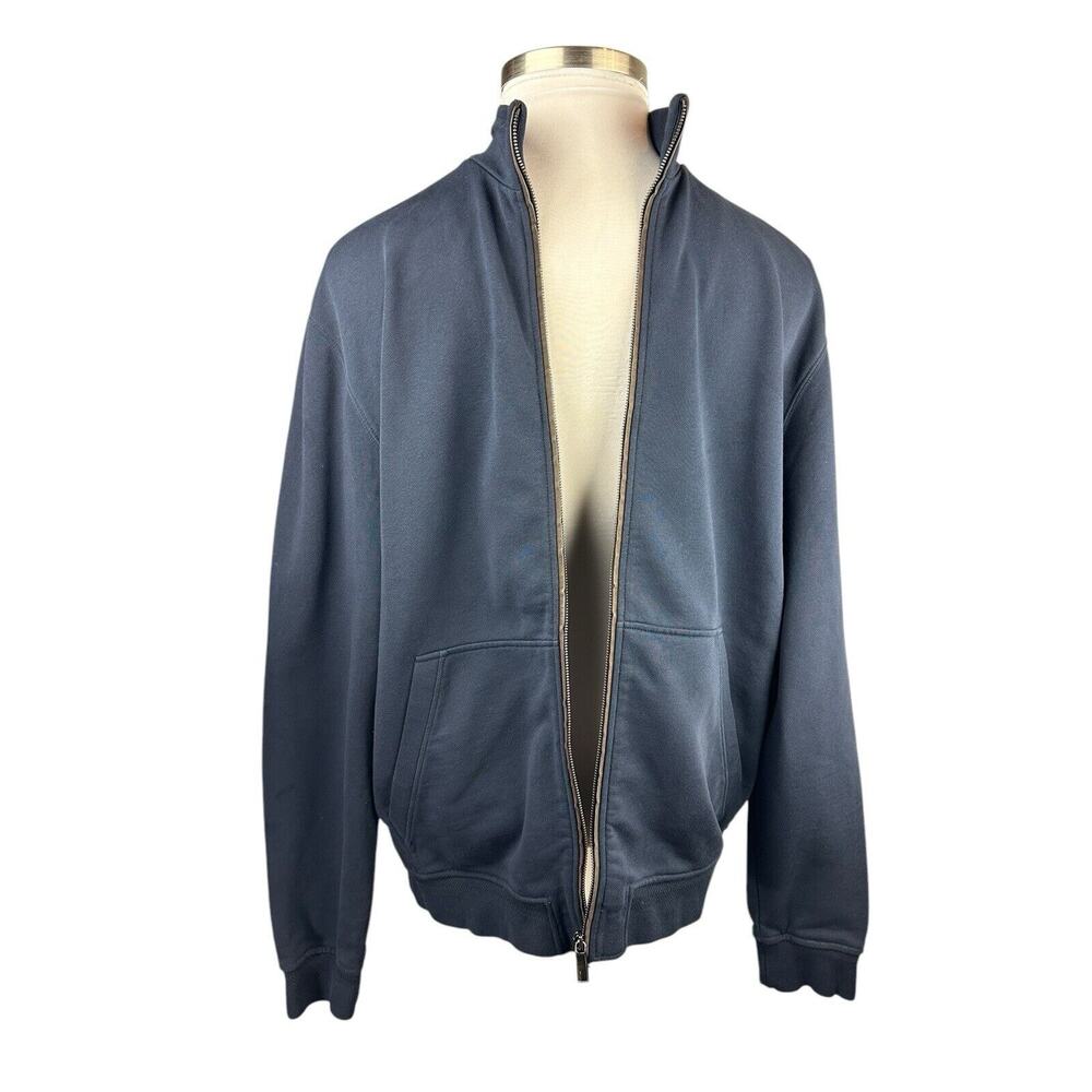 Ermenegildo Zegna Full Zip Up Suede Trim Sweatshirt Navy Sweater Jacket Men's XL - Picture 4 of 16